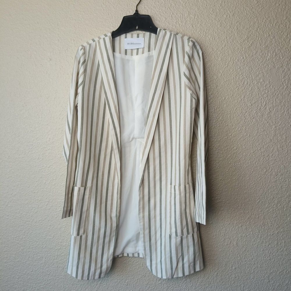 BCBGENERATION cream striped‎ blazer vest women size xs long sleeve open front